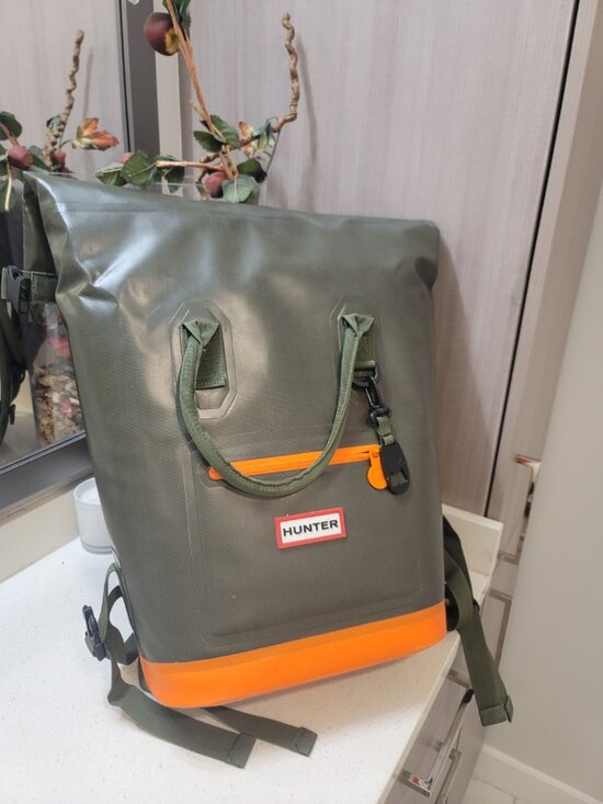 Hunter for Target Handbags - Hunter Target Roll-Top Backpack Cooler -Olive Green/Orange Rubber